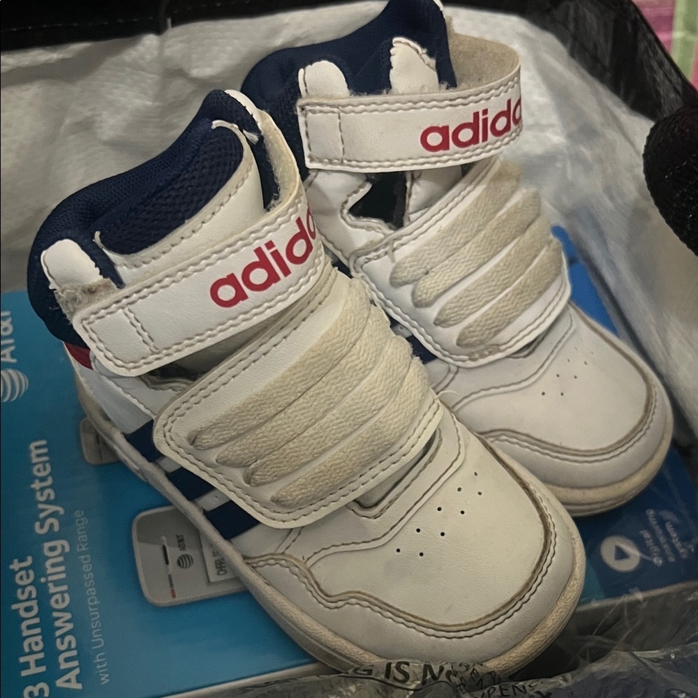 Adidas Kids White and Navy Sneakers